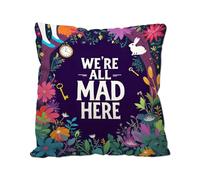 Nicokee Cotton Linen Pillow Covers We're All Mad Here Funny Art Decor Throw Pillow Covers Cases for Couch Sofa Bed Home Decor 18 x 18 Inches