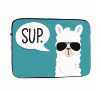Nicokee Laptop Sleeve Bag 15.4 15.6 Inch,Funny Llama Cute Alpaca with Black Glasses Sup Green Protective Polyester Computer Cases Laptop Cover Briefcase Bag Tablet Travel Cover