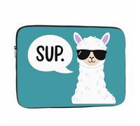 Nicokee Laptop Sleeve Bag 15.4 15.6 Inch,Funny Llama Cute Alpaca with Black Glasses Sup Green Protective Polyester Computer Cases Laptop Cover Briefcase Bag Tablet Travel Cover