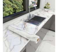 NICOLA 10m x 40cm Marble Vinyl Wrap, Waterproof Self-Adhesive Worktop Covering, Thick PVC Kitchen Counter Film with Marble Effect, Removable Worktop Vinyl for Tables, Cabinets