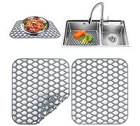 NiCoLa 2PCS Silicone Sink Mat, Silicone Kitchen Sink Mat, Non-Slip Sink Protector Mat for Bottom of Kitchen Sink and Dishes, Grey 1
