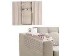 NiCola 2PCS Sofa Armchair Tray Organiser, Beige Couch Cup Holder Tray, Silicone Couch Caddy with Non Spill Cup Holder for TV Remote Control, Coffee, Snacks, Glasses, Phone (2pcs Beige)