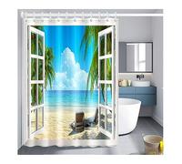 NiCoLa Beach Shower Curtains Outdoor Beach Scene Shower Curtain, Polyester Long Shower Curtains 200cm Drop for Outdoor Indoor Bathrooms Wet Rooms (Beach Pattern 180 * 200cm)