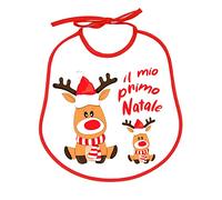 Nicola Christmas Bib 24 x 24 cm with Ties Baby Bib Christmas Cotton 100% Made in Italy Bianco E Rosso_Renna