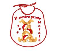 Nicola Christmas Bib 24 x 24 cm with Ties Baby Bib Christmas Cotton 100% Made in Italy Bianco E Rosso_TreOrsi