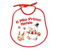 Nicola Christmas Bib 24 x 24 cm with Ties Baby Bib Christmas Cotton 100% Made in Italy Bianco E Rosso_Pupazzi