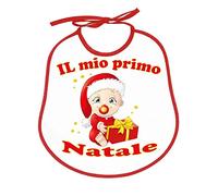 Nicola Christmas Bib 24 x 24 cm with Ties Baby Bib Christmas Cotton 100% Made in Italy Bianco E Rosso_Pupo1