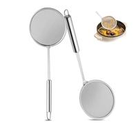 NICOLA Filter Spoon, 2 Pack Fine Mesh Strainer, Stainless Steel Skimmer Grease Filter Spoon with Hanging Hook for Oil Grease Gravy and Foam(Silver)