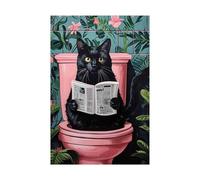 NiCola Funny Bathroom Mural Poster Cats Reading Newspaper in Toilet Vintage Cat Mural Print Toilet Bathroom Decoration 30x42cm Unframed