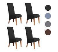 NiCoLa High Back Chair Covers Black Dining Chair Covers Set of 4, High Back Kitchen Chair Covers, Slip Over Stretch High Back Chair Covers for Dining Chairs