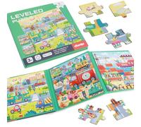 NiCola Magnetic Puzzles for Toddlers 3-8, Dinosaur Jigsaw for Road Trip Airplane Activities, Early Learning Puzzle, Kids Travel Games (Traffic)