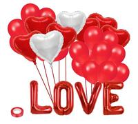 NiCola Red Balloons Pack of 50, 18 inch Red and Silver Heart Balloons, love Heart Balloon Set for Birthday, Valentines, Anniversary