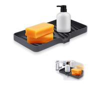 NiCoLa Silicone Sink Trays, 1pcs Black Silicone Sink Tray Draining Mat, Long Kitchen Soap Tray Organiser for Bathroom Kitchen Worktop