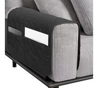 NiCola Sofa Arm Rest Cover 1pc Armchair Arm Covers with Pockets, Anti-Slip Armrest Chair Covers, Washable Polyester Spandex Recliner Chair Armrest Covers for Sofa Couch, Armchair (Black)