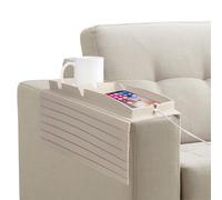 NiCola Sofa Armchair Tray Organiser, Beige Couch Cup Holder Tray, Silicone Couch Caddy with Non Spill Cup Holder for TV Remote Control, Coffee, Snacks, Glasses, Phone (Beige)