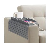 NiCola Sofa Armrest Tray Table, Grey Sofa Armrest Tray Organizer, Silicone Couch Arm Rest Cup Holder for TV Remote Control, Coffee, Snacks, Glasses, Phone Organisation Storage (Grey)
