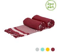 Nicola Spring 100% Cotton Bath Towel Turkish Style Hamman Blanket Bath Sheet - 160 x 90cm (x2) in Burgundy Nicola Spring Burgundy