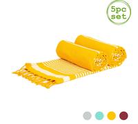 Nicola Spring 100% Cotton Bath Towel Turkish Style Hamman Blanket Bath Sheet - 160 x 90cm (x5) in Yellow Nicola Spring Yellow