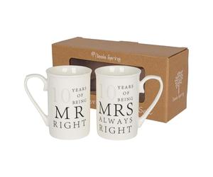 Nicola Spring 10th Anniversary Coffee Mug Set - 300ml Set of 2 New Bone China Coffee Teacup Drinking Mugs for Wedding, Milestone Celebration, His & Hers, Mr Right Mrs Always Right Couples Gift Box