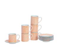 Nicola Spring 12 Piece Hand-Printed Espresso Cup & Saucer Set - 65Ml - Orange