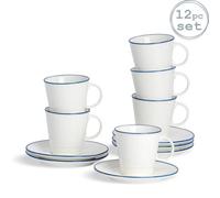 Nicola Spring 12 Piece White Farmhouse Espresso Cup & Saucer Set - 90Ml
