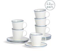 Nicola Spring 12 Piece White Farmhouse Espresso Cup & Saucer Set - 90ml Nicola Spring White