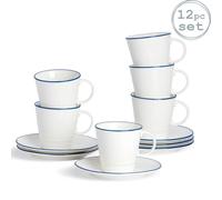 Nicola Spring 12 Piece White Farmhouse Teacups & Saucers Set - 300ml Nicola Spring White