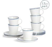 Nicola Spring 12Pc Farmhouse Teacups & Saucers Set - 270Ml Coffee Cup & Saucer Cappuccino Mugs Latte Drinking Mug Tea Plates