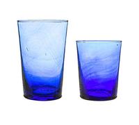 Nicola Spring 12pc Meknes Recycled Glassware Set - Blue Glass - Sustainable Hand-Blown Moroccan Tumblers & Highball Glasses for Juices, Cocktails, Water, Home, Bar, Dining Table, Eco-Friendly Gift