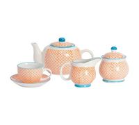 Nicola Spring 15 Piece Hand-Printed Tea Set - Orange