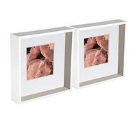 Nicola Spring 2 Piece 10 x 10 3D Shadow Deep Box Photo Frame Set - Craft Display Picture Frame with 6 x 6 Mount - White