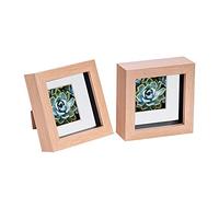Nicola Spring 2 Piece 4 x 4 3D Shadow Box Photo Frame Set - Craft Display Picture Frame with 2 x 2 Mount - Glass Aperture - Light Wood