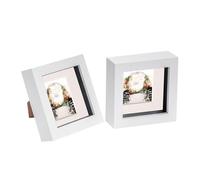 Nicola Spring 2 Piece 4 x 4 3D Shadow Box Photo Frame Set - Craft Display Picture Frame with 2 x 2 Mount - Glass Aperture - White/Ivory