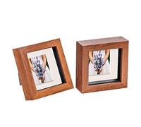 Nicola Spring 2 Piece 4 x 4 3D Shadow Box Photo Frame Set - Craft Display Picture Frame with 2 x 2 Mount - Glass Aperture - Dark Wood/Ivory