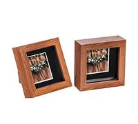 Nicola Spring 2 Piece 4 x 4 3D Shadow Box Photo Frame Set - Craft Display Picture Frame with 2 x 2 Mount - Glass Aperture - Dark Wood/Black