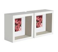 Nicola Spring 2 Piece 4 x 4 3D Shadow Deep Box Photo Frame Set - Craft Display Picture Frame with 2 x 2 Mount - White