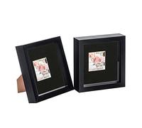 Nicola Spring 2 Piece 6 x 6 3D Shadow Box Photo Frame Set - Craft Display Picture Frame with 2 x 2 Mount - Glass Aperture - Black/Black