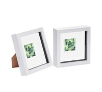 Nicola Spring 2 Piece 6 x 6 3D Shadow Box Photo Frame Set - Craft Display Picture Frame with 2 x 2 Mount - Glass Aperture - White/White