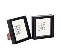 Nicola Spring 2 Piece 6 x 6 3D Shadow Box Photo Frame Set - Craft Display Picture Frame with 2 x 2 Mount - Glass Aperture - Black/Ivory
