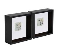 Nicola Spring 2 Piece 6 x 6 3D Shadow Deep Box Photo Frame Set - Craft Display Picture Frame with 2 x 2 Mount - Black