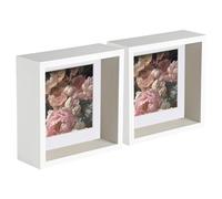 Nicola Spring 2 Piece 6 x 6 3D Shadow Deep Box Photo Frame Set - Craft Display Picture Frame with 4 x 4 Mount - White
