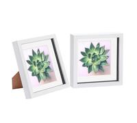 Nicola Spring 2 Piece 8 x 8 3D Shadow Box Photo Frame Set - Craft Display Picture Frame with 6 x 6 Mount - Glass Aperture - White/White