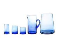 Nicola Spring 20pc Recycled Glassware Set - Blue - Hand-Blown Moroccan Glass Tumblers, Highballs, Jug & Vase - Sustainable Eco-Friendly Drinkware for Juices, Cocktails, Water, Home, Bar