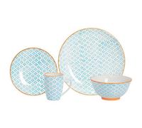 Nicola Spring 24 Piece Hand-Printed Dinner Set - Blue