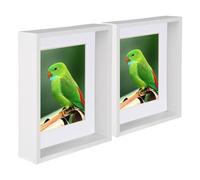 Nicola Spring 2x 3D Acrylic White Photo Frame 8 x 10′′ White 5 x 7′′ Mount | Deep Box Shadow Display Frame for Photos, Flowers, Crafts, Artwork, Medals and Keepsakes - Suitable for Standing or Hanging