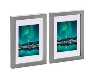 Nicola Spring 2x Grey A5 (6" x 8") Photo Frames with White 4" x 6" Mount - Glass Aperture Home Picture Wall Hanging Landscape Portrait Display