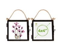 Nicola Spring 2X Hanging Metal Photo Frames - 4" X 4" - Black - Picture Frame Wall Mounted Frame With Rope