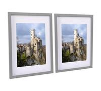 Nicola Spring 2X Photo Frames With White A4 Mount - A3 (12" X 17") Grey Portrait Hanging Wall Mounted Picture Display Frame