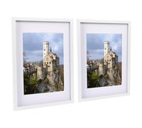 Nicola Spring 2X Photo Frames With White A4 Mount - A3 (12" X 17") White Portrait Hanging Wall Mounted Picture Display Frame