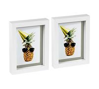 Nicola Spring 2x White 5" x 7" 3D Box Photo Frames with Grey 4" x 6" Mount - Standing Hanging Craft Shadow Picture Display